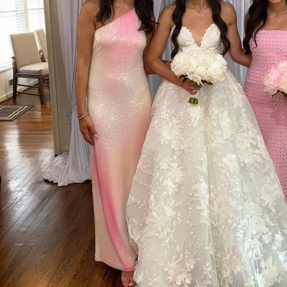 H Halston Tanya One-Shoulder Pink Sequin Dress - Picture 5 of 5